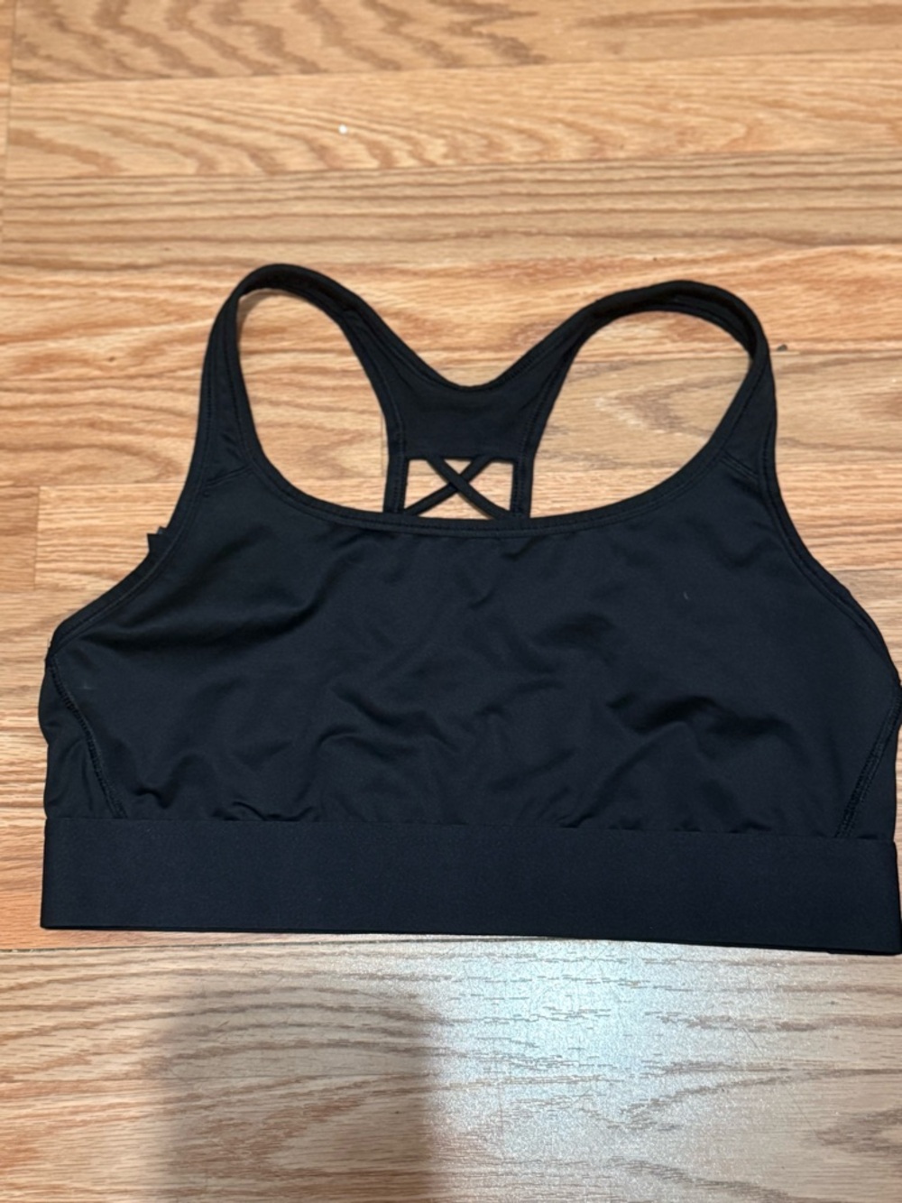 Women’s Black Racerback Sports Bra with Crisscross Back Detail
